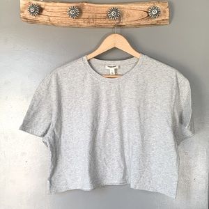 NWOT Open Edit Simple Grey Baggy Crop Top Crew Tee T-Shirt Short Sleeved Top